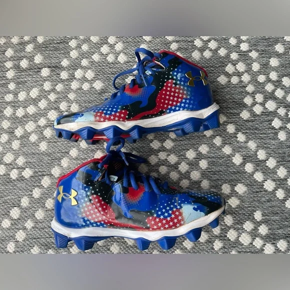 Under Armour Cleats Boys 5 Red White Blue 5Y UA spotlight USA football shoes - Picture 11 of 16